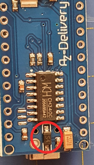 Diodo Schottky USB S4 en una Nano de AZ-Delivery